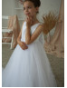 White Satin Tulle Flower Girl Dress Communion Dress
